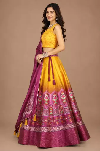 multicolor silk blend printed traditional lehenga choli