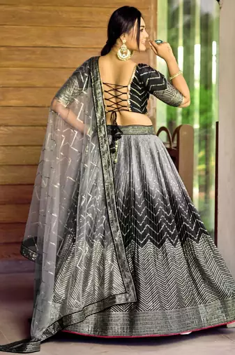 multicolor faux georgette printed traditional lehenga choli with free size upto 42