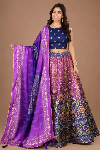 multicolor silk blend printed traditional lehenga choli