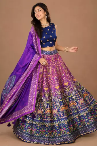 multicolor silk blend printed traditional lehenga choli