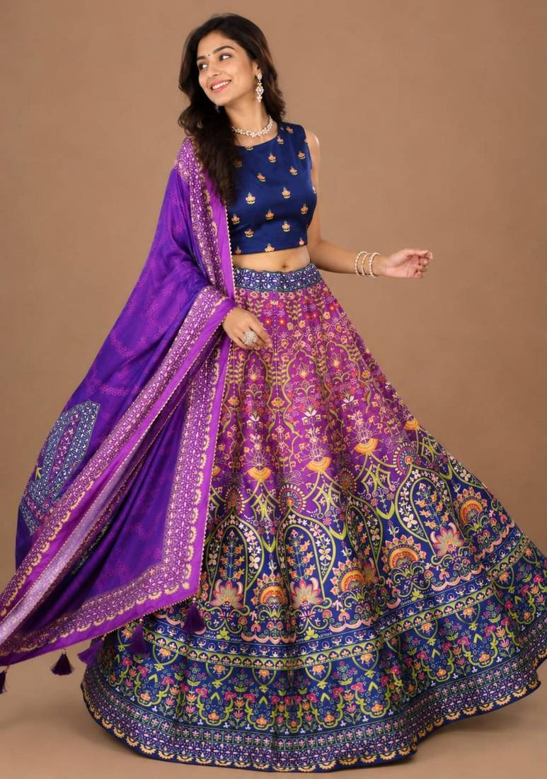 multicolor silk blend printed traditional lehenga choli
