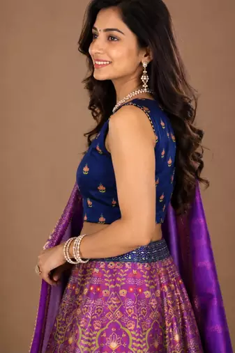 multicolor silk blend printed traditional lehenga choli