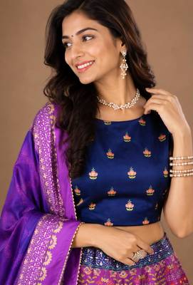 multicolor silk blend printed traditional lehenga choli 4