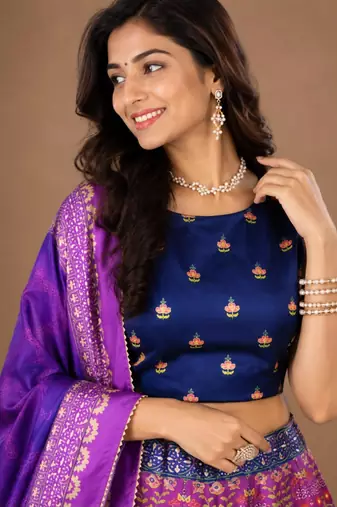 multicolor silk blend printed traditional lehenga choli