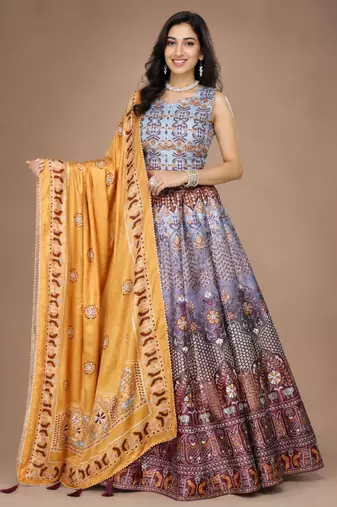 multicolor silk blend printed traditional lehenga choli