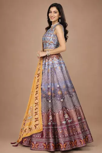 multicolor silk blend printed traditional lehenga choli