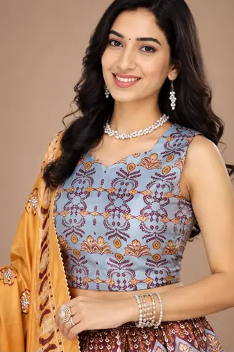 multicolor silk blend printed traditional lehenga choli