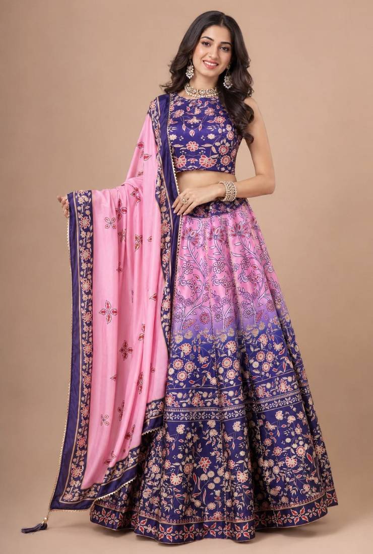 multicolor silk blend printed traditional lehenga choli