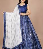 blue silk blend printed traditional lehenga choli