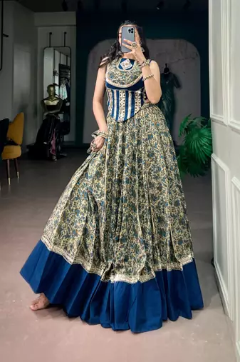 multicolor silk blend woven traditional lehenga choli with free size upto 38