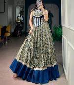 multicolor silk blend woven traditional lehenga choli with free size upto 38