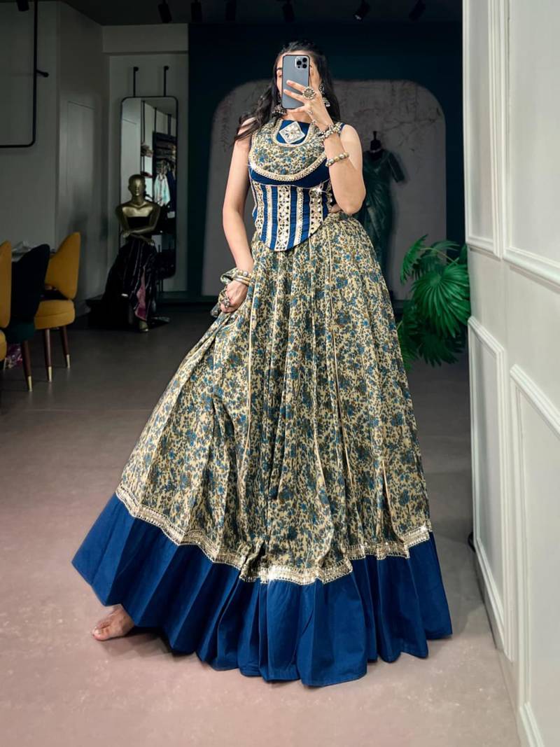 multicolor silk blend woven traditional lehenga choli with free size upto 38