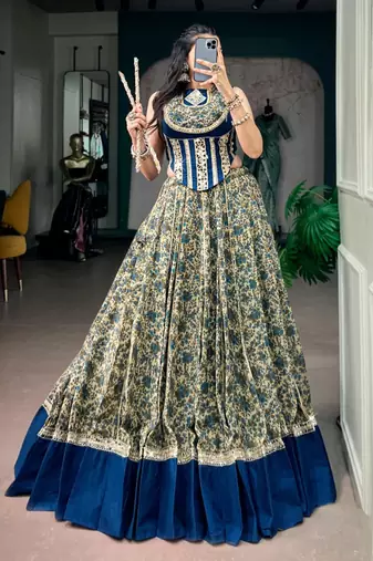multicolor silk blend woven traditional lehenga choli with free size upto 38