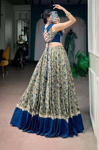 multicolor silk blend woven traditional lehenga choli with free size upto 38