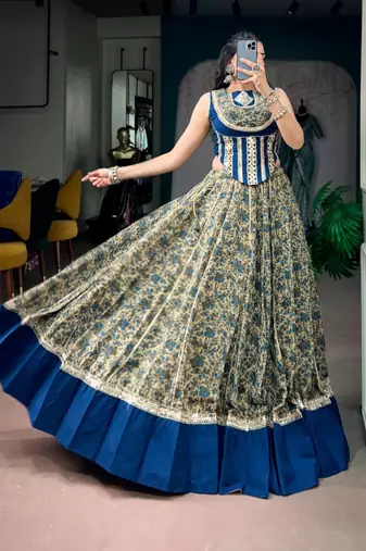 multicolor silk blend woven traditional lehenga choli with free size upto 38