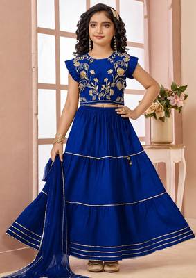 Roya blue embroidered art silk a line lehenga choli dupatta 1