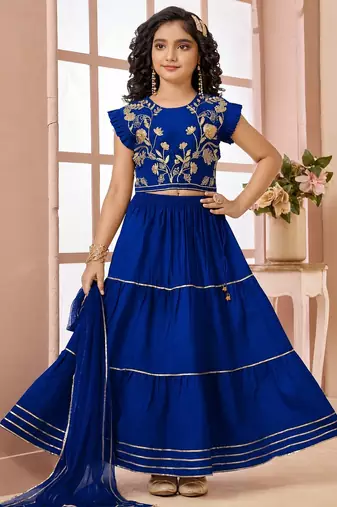 Roya blue embroidered art silk a line lehenga choli dupatta