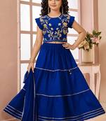 Roya blue embroidered art silk a line lehenga choli dupatta