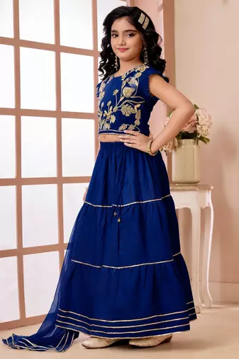 Roya blue embroidered art silk a line lehenga choli dupatta