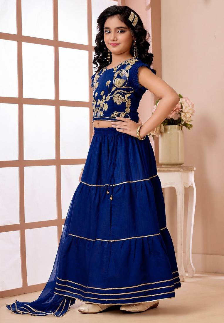Roya blue embroidered art silk a line lehenga choli dupatta