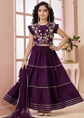 Purple embroidered art silk a line lehenga choli dupatta 1