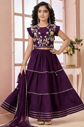 Purple embroidered art silk a line lehenga choli dupatta