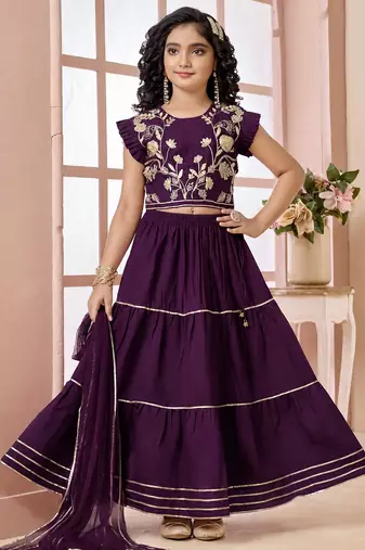 Purple embroidered art silk a line lehenga choli dupatta