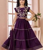 Purple embroidered art silk a line lehenga choli dupatta