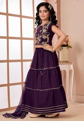 Purple embroidered art silk a line lehenga choli dupatta 2