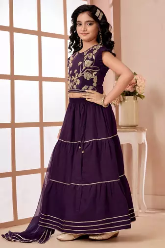Purple embroidered art silk a line lehenga choli dupatta