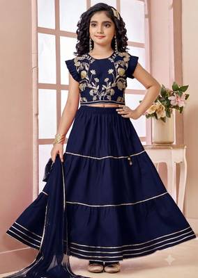 Navy blue embroidered art silk a line lehenga choli dupatta 1