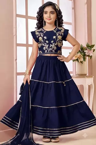 Navy blue embroidered art silk a line lehenga choli dupatta