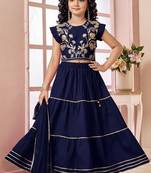 Navy blue embroidered art silk a line lehenga choli dupatta