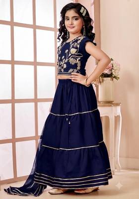 Navy blue embroidered art silk a line lehenga choli dupatta 2