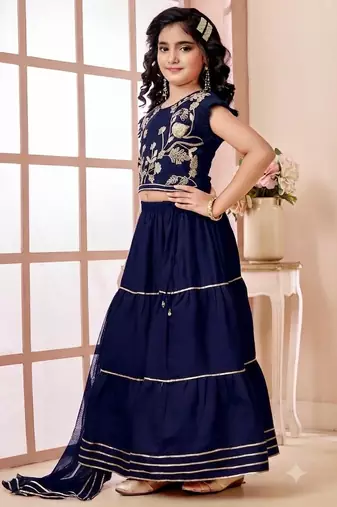 Navy blue embroidered art silk a line lehenga choli dupatta