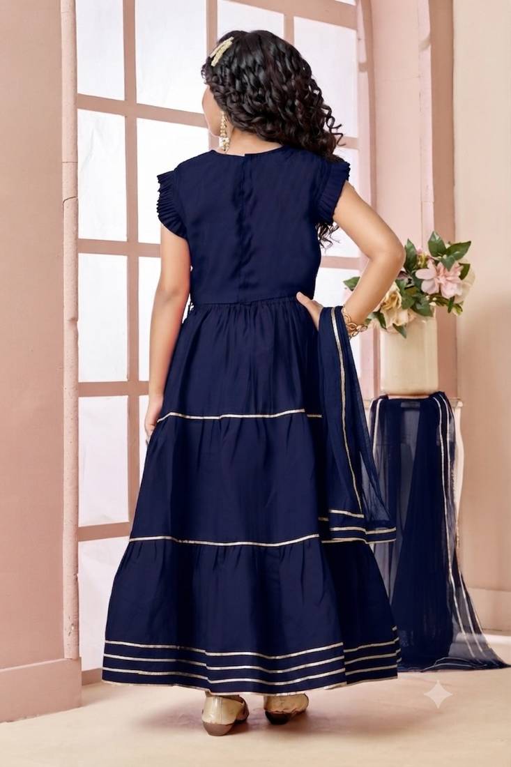 Navy blue embroidered art silk a line lehenga choli dupatta