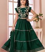 Green embroidered art silk a line lehenga choli dupatta