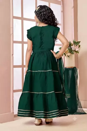 Green embroidered art silk a line lehenga choli dupatta