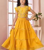 Yellow embroidered art silk a line lehenga choli dupatta