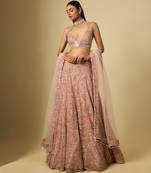 Rose Gold Embroidered Satin Chinon Tulle Lehenga Set