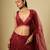 Red Embroidered Satin Chinon Tulle Lehenga Set