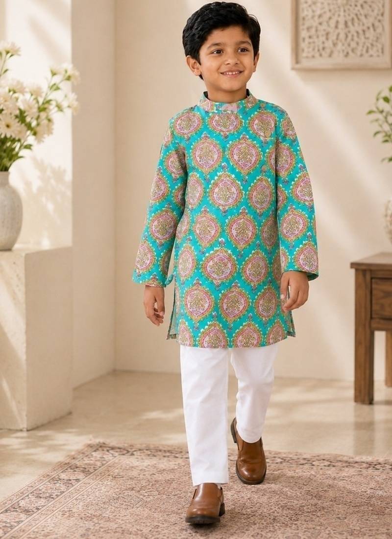 Boys sea green kurta set