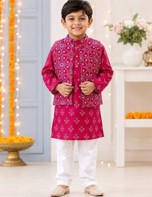 Boys pink patola kurta set 1