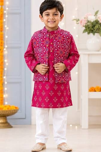 Boys pink patola kurta set