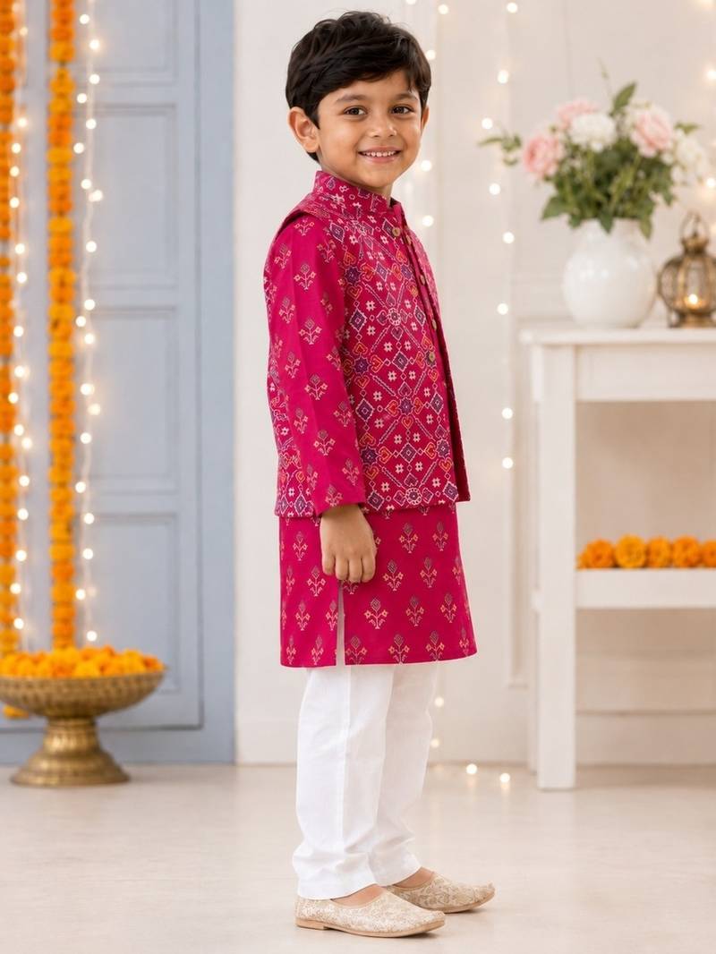 Boys pink patola kurta set