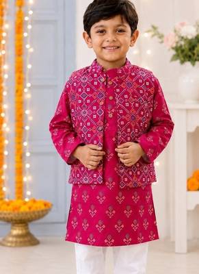 Boys pink patola kurta set 4