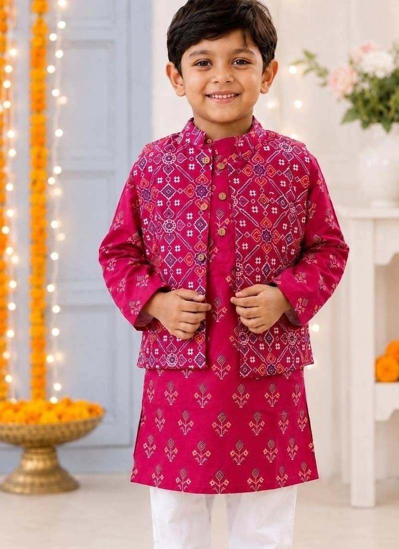 Boys pink patola kurta set