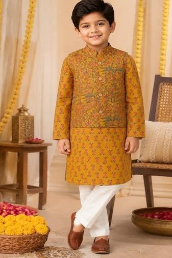 Mustard jaal boota kurta set