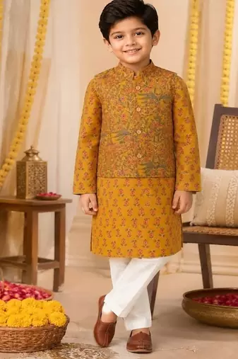 Mustard jaal boota kurta set