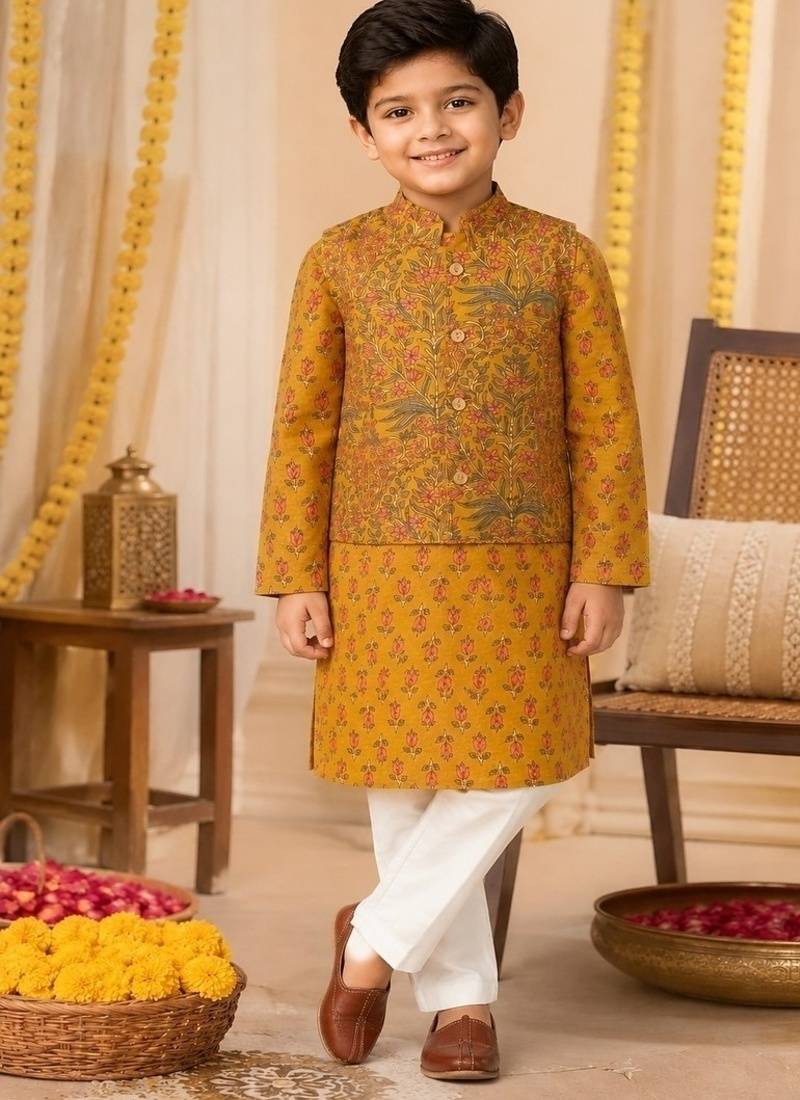 Mustard jaal boota kurta set